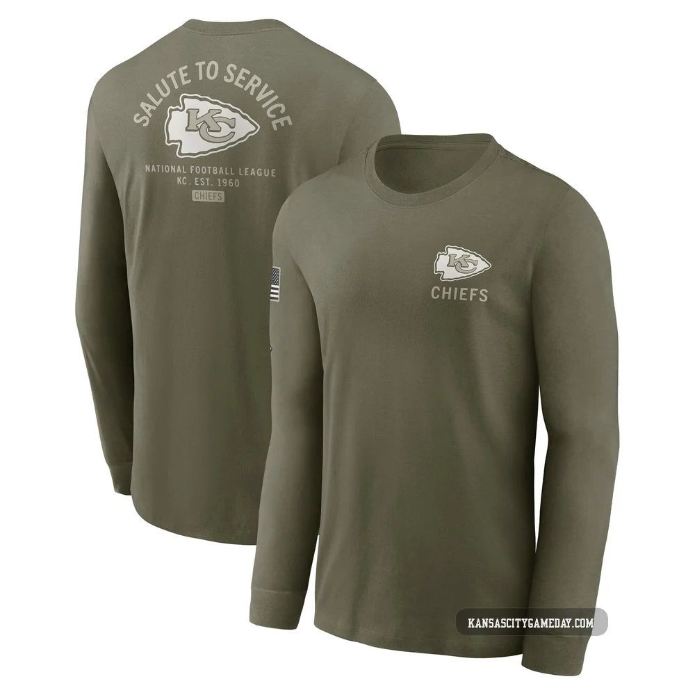 Men's Kansas City Chiefs Olive 2025 Salute to Service Sideline Long Sleeve T-Shirt