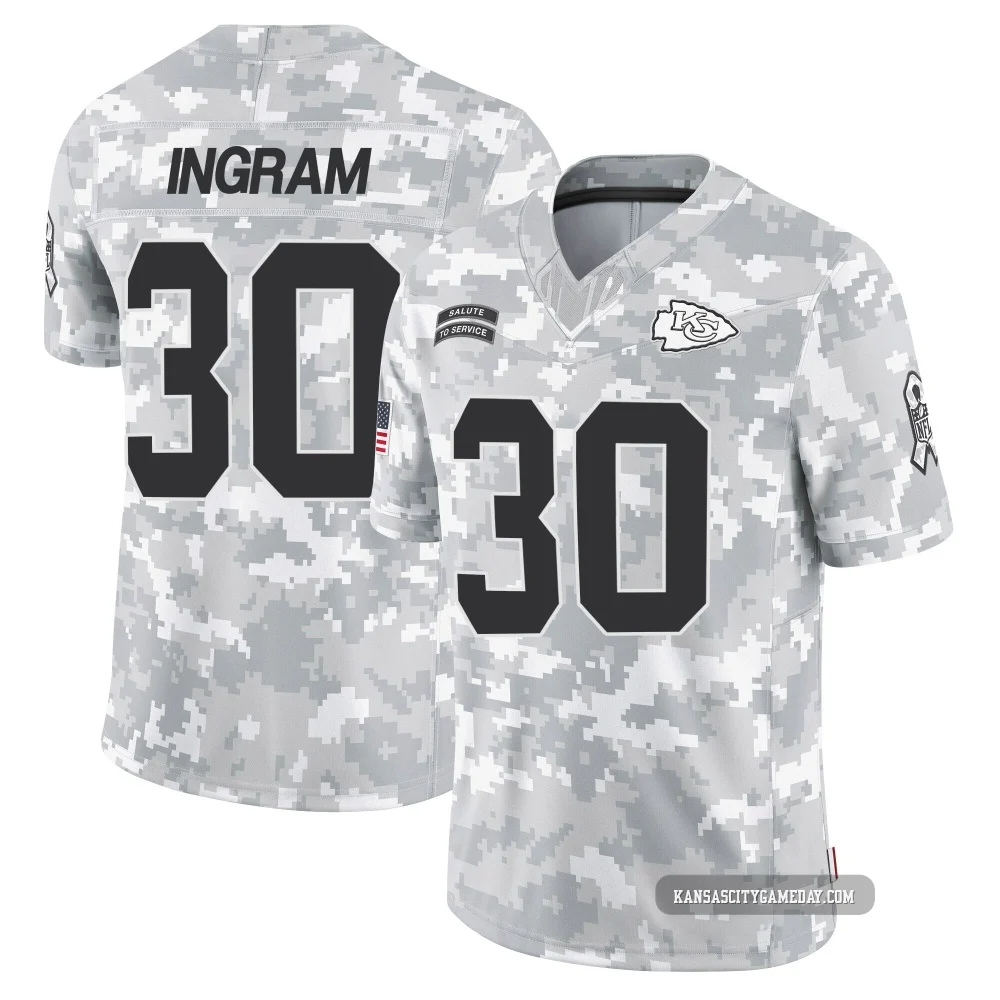 Men's Keaontay Ingram Kansas City Chiefs ＃30 Limited Arctic Camo 2024 Salute to Service Jersey