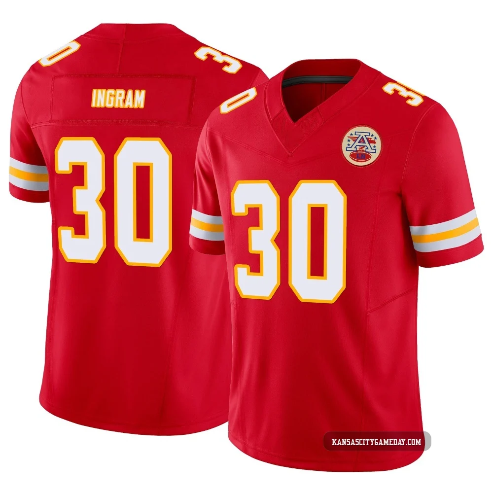 Men's Keaontay Ingram Kansas City Chiefs ＃30 Limited Red Vapor F.U.S.E. Jersey