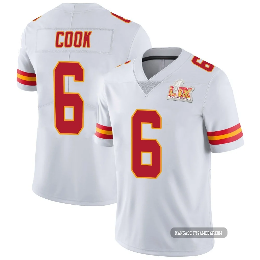 Men's Kenny Cook Kansas City Chiefs ＃6 Limited White Vapor Untouchable Super Bowl LIX Jersey