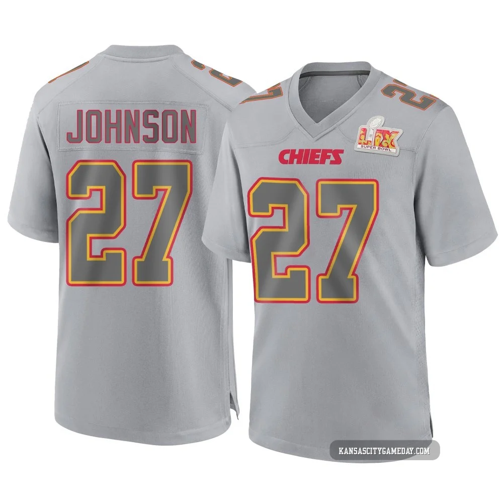 Men's Larry Johnson Kansas City Chiefs ＃27 Game Gray Atmosphere Fashion Super Bowl LIX Jersey