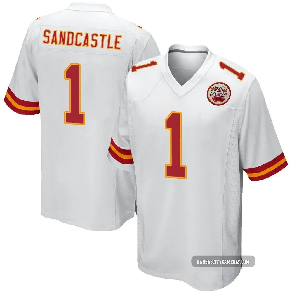 Men's Leon Sandcastle Kansas City Chiefs ＃1 Game White Jersey