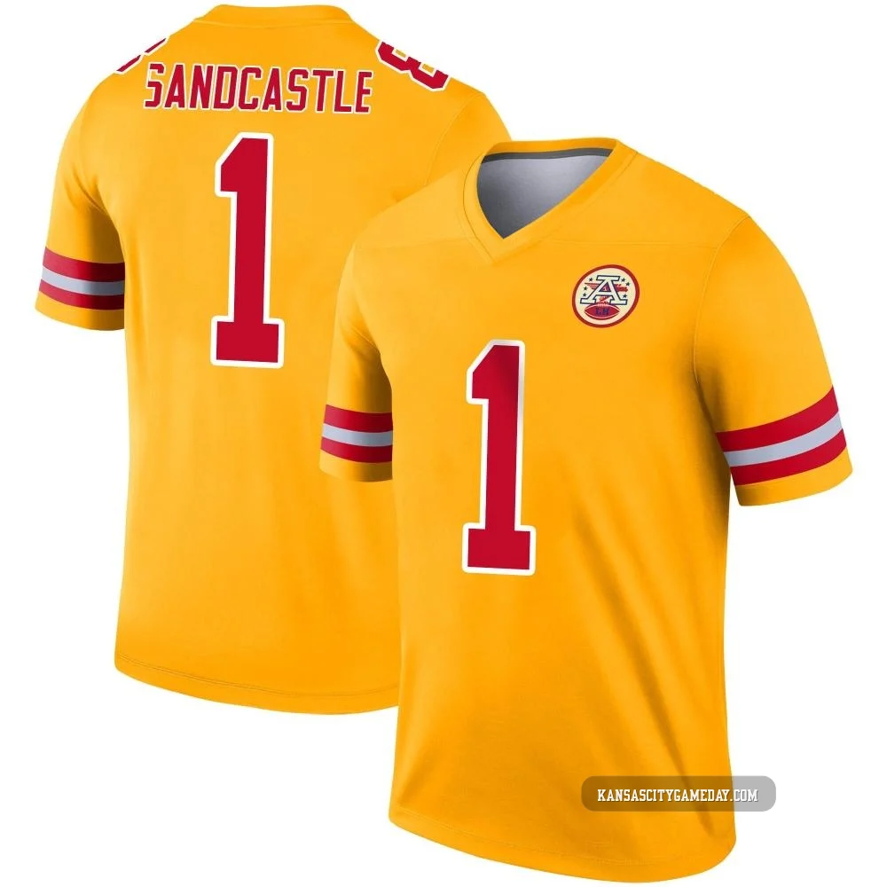 Men's Leon Sandcastle Kansas City Chiefs ＃1 Legend Gold Inverted Jersey