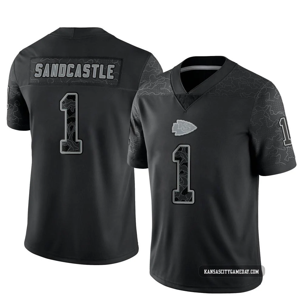 Men's Leon Sandcastle Kansas City Chiefs ＃1 Limited Black Reflective Jersey