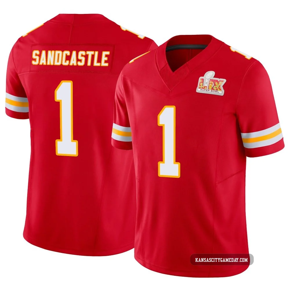 Men's Leon Sandcastle Kansas City Chiefs ＃1 Limited Red Vapor F.U.S.E. Super Bowl LIX Jersey
