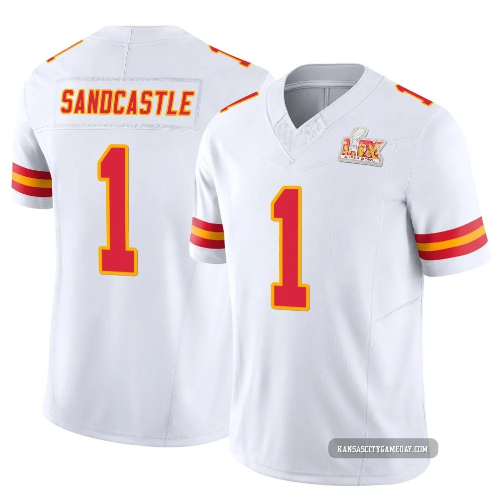 Men's Leon Sandcastle Kansas City Chiefs ＃1 Limited White Vapor F.U.S.E. Super Bowl LIX Jersey