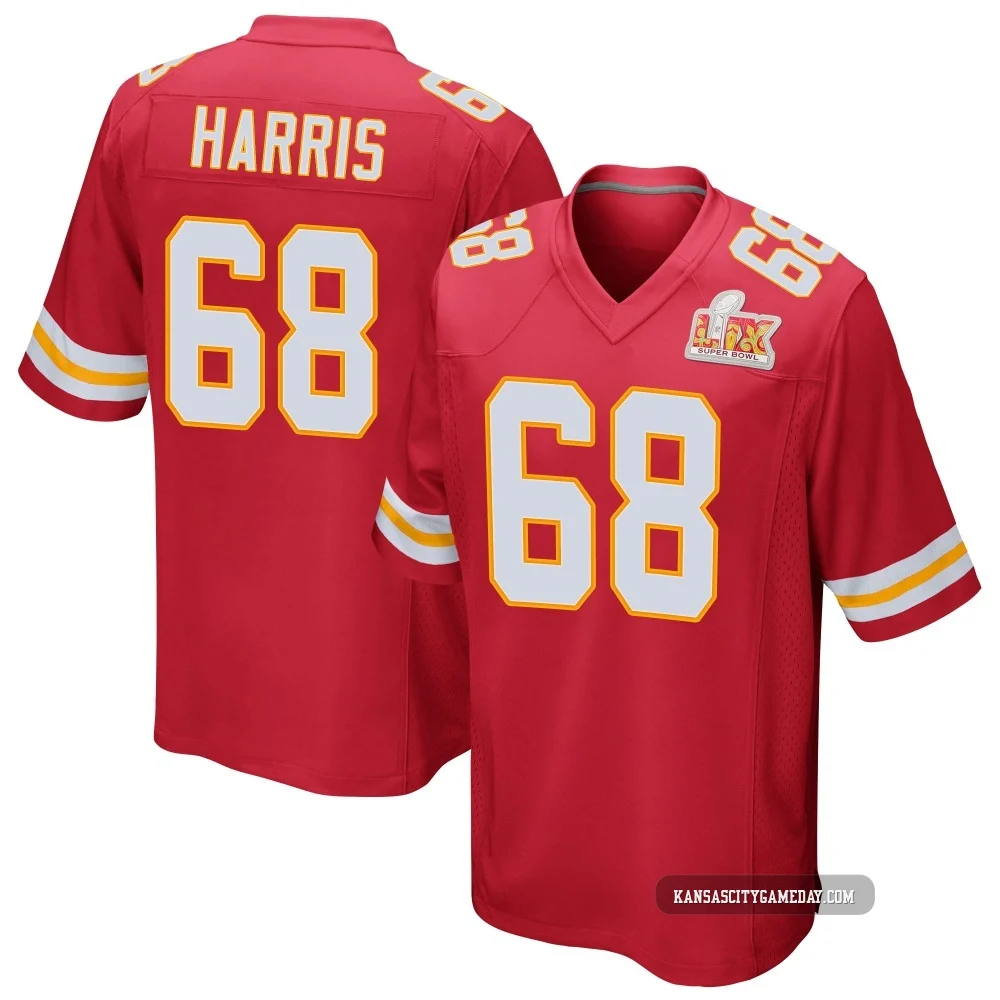Men's Marcus Harris Kansas City Chiefs ＃68 Game Red Team Color Super Bowl LIX Jersey