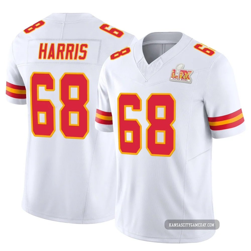 Men's Marcus Harris Kansas City Chiefs ＃68 Limited White Vapor F.U.S.E. Super Bowl LIX Jersey