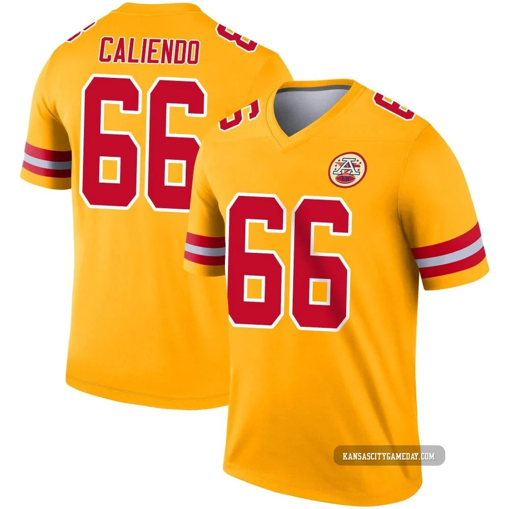 Men's Mike Caliendo Kansas City Chiefs ＃66 Legend Gold Inverted Jersey