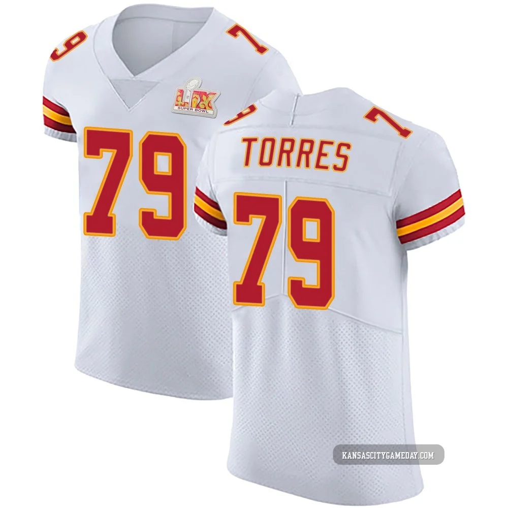 Men's Nick Torres Kansas City Chiefs ＃79 Elite White Vapor Untouchable Super Bowl LIX Jersey