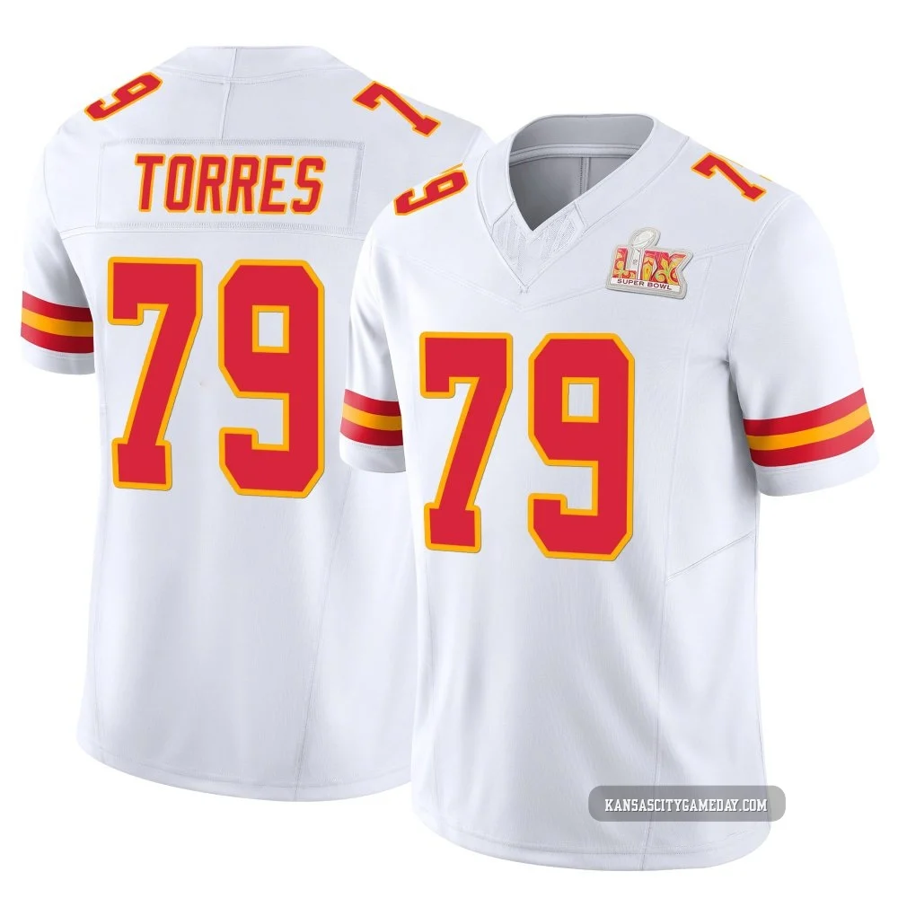 Men's Nick Torres Kansas City Chiefs ＃79 Limited White Vapor F.U.S.E. Super Bowl LIX Jersey