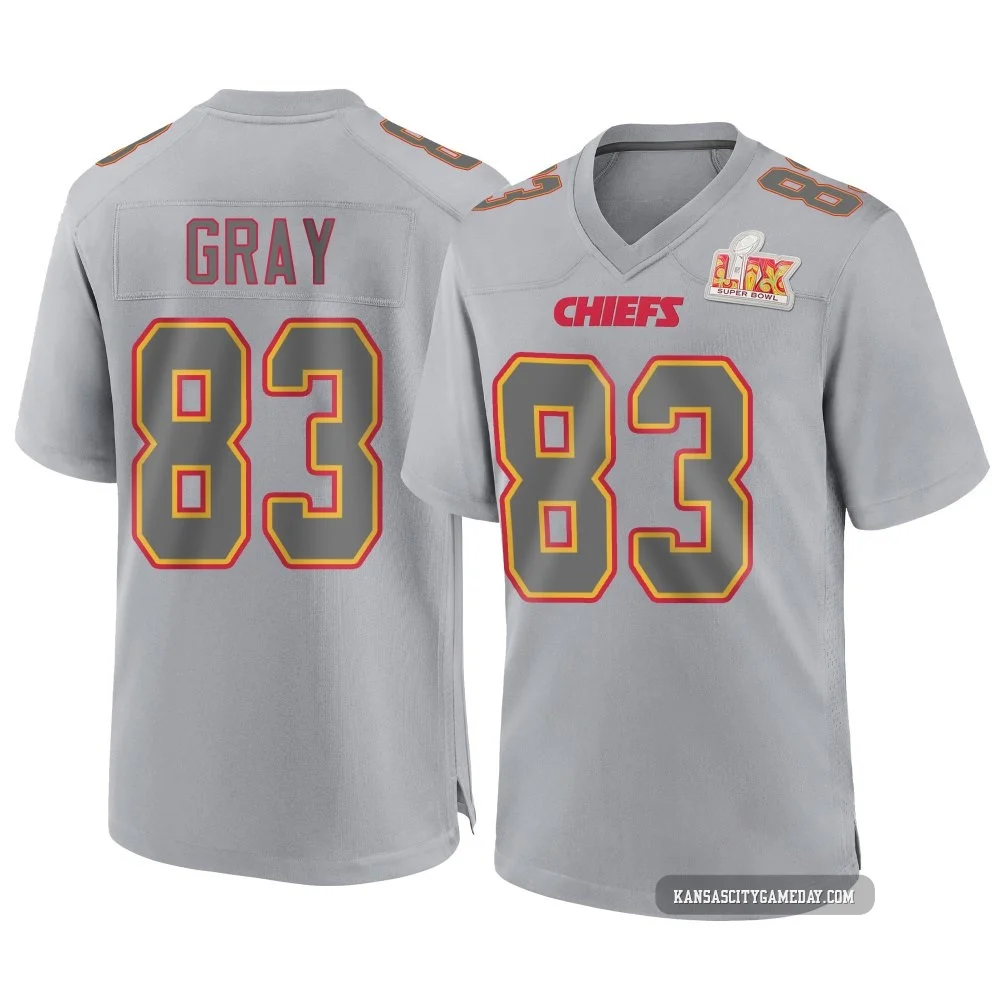 Men's Noah Gray Kansas City Chiefs ＃83 Game Gray Atmosphere Fashion Super Bowl LIX Jersey