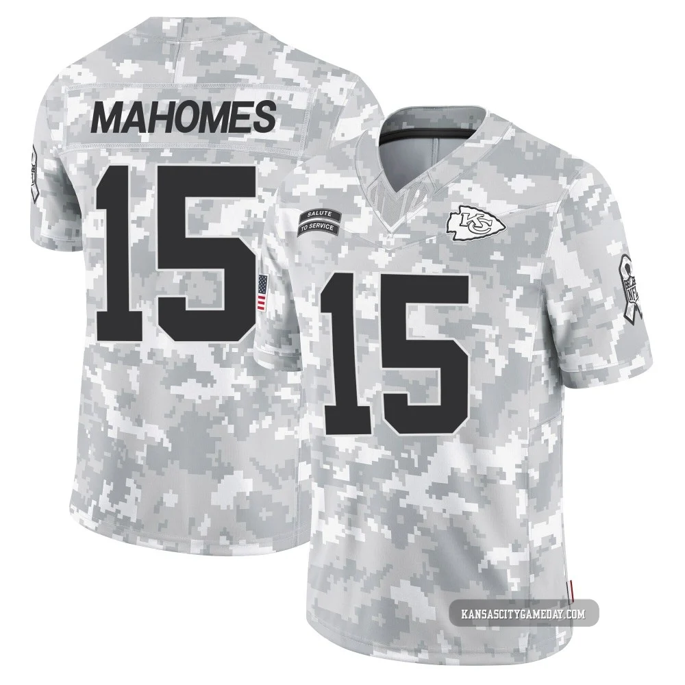 Men's Patrick Mahomes Kansas City Chiefs ＃15 Limited Arctic Camo 2024 Salute to Service Jersey