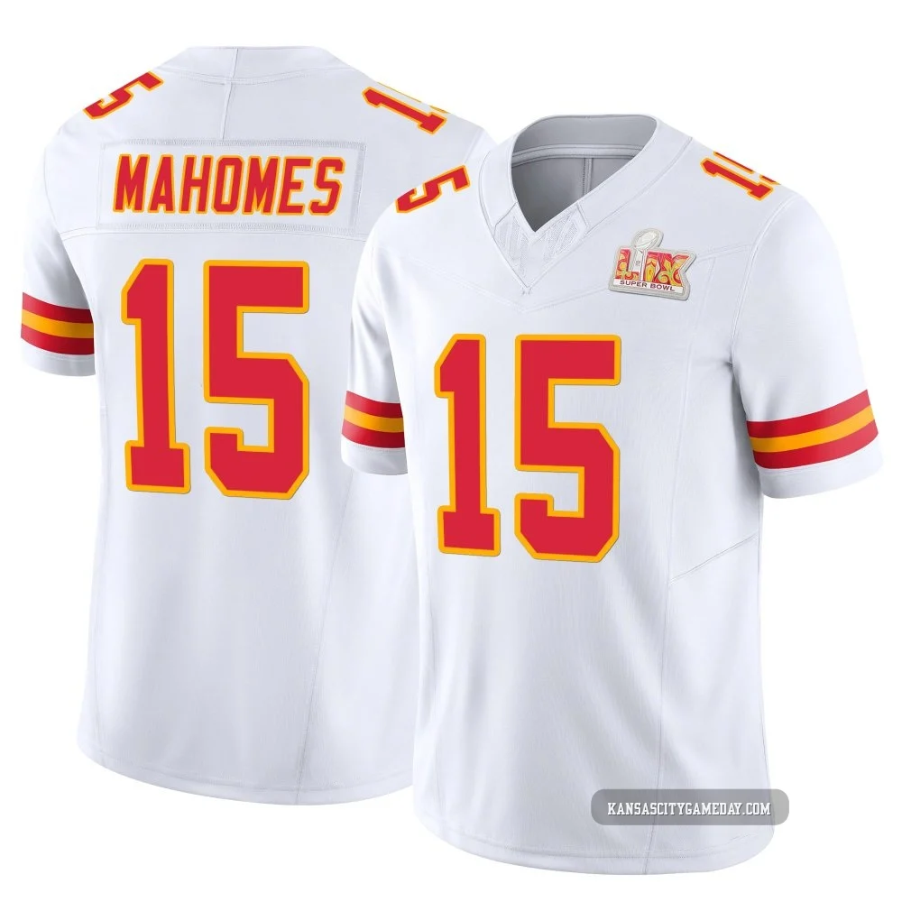 Men's Patrick Mahomes Kansas City Chiefs ＃15 Limited White Vapor F.U.S.E. Super Bowl LIX Jersey