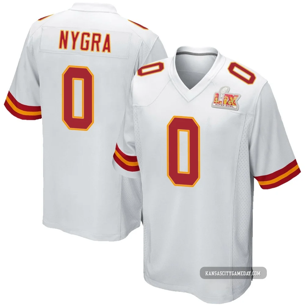 Men's Pete Nygra Kansas City Chiefs ＃0 Game White Super Bowl LIX Jersey