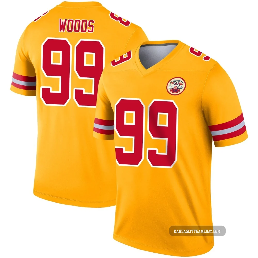 Men's Peter Woods Kansas City Chiefs ＃99 Legend Gold Inverted Jersey