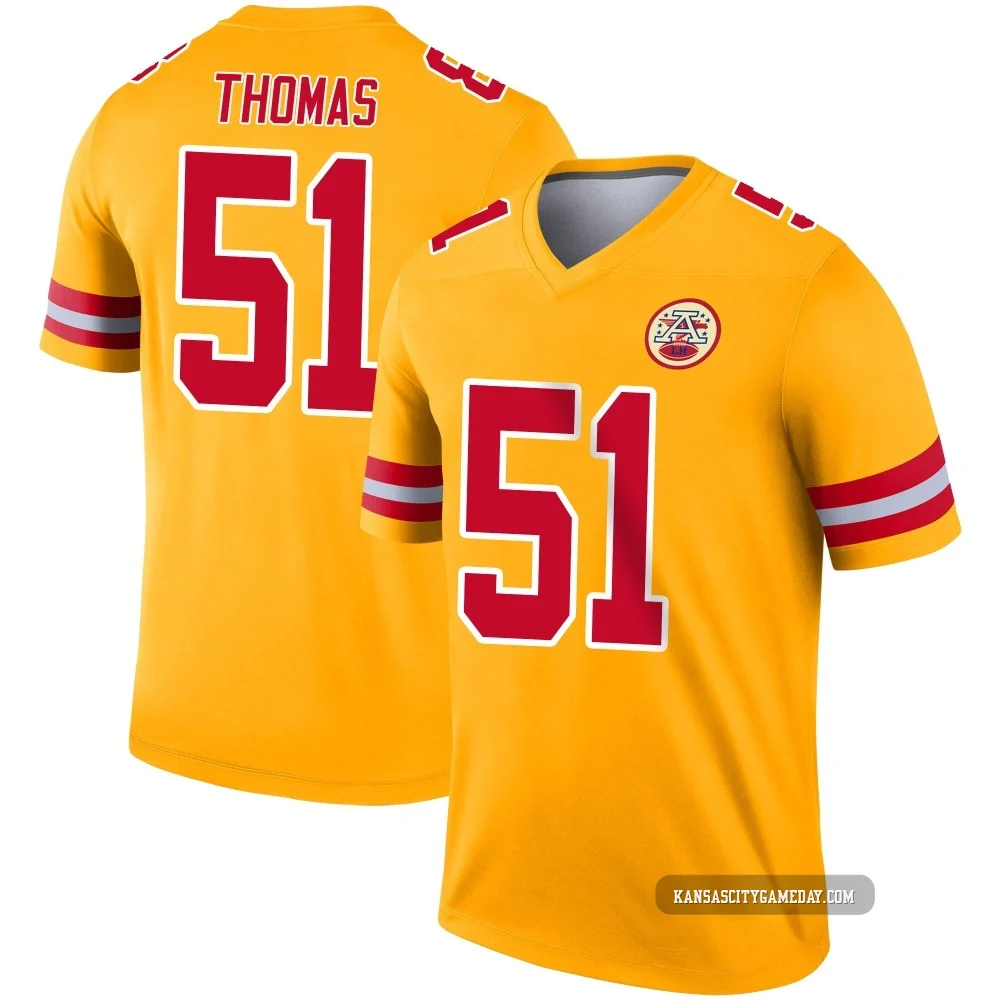 Men's R Mason Thomas Kansas City Chiefs ＃51 Legend Gold Inverted Jersey