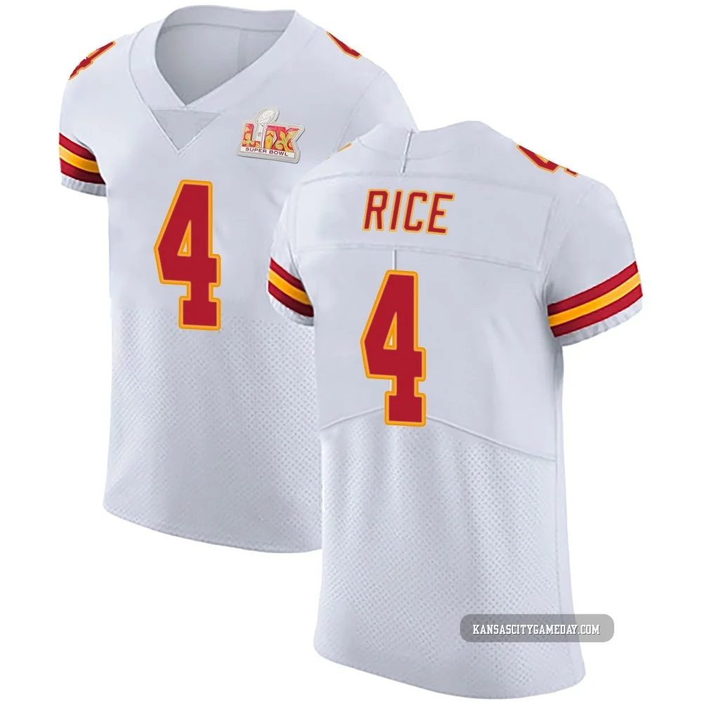 Men's Rashee Rice Kansas City Chiefs ＃4 Elite White Vapor Untouchable Super Bowl LIX Jersey
