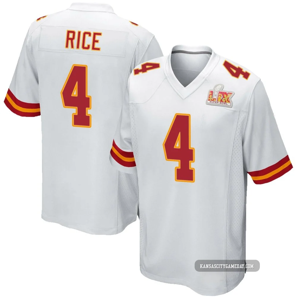 Men's Rashee Rice Kansas City Chiefs ＃4 Game White Super Bowl LIX Jersey