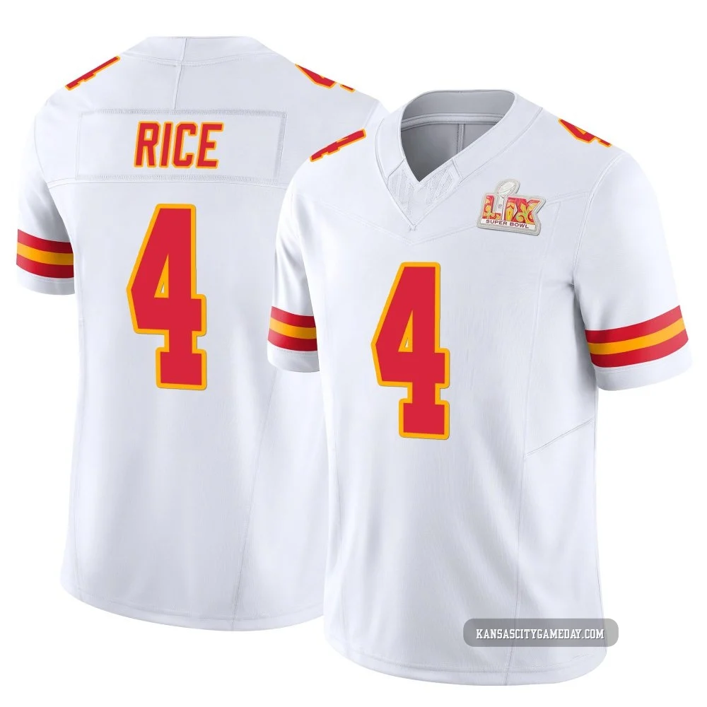 Men's Rashee Rice Kansas City Chiefs ＃4 Limited White Vapor F.U.S.E. Super Bowl LIX Jersey