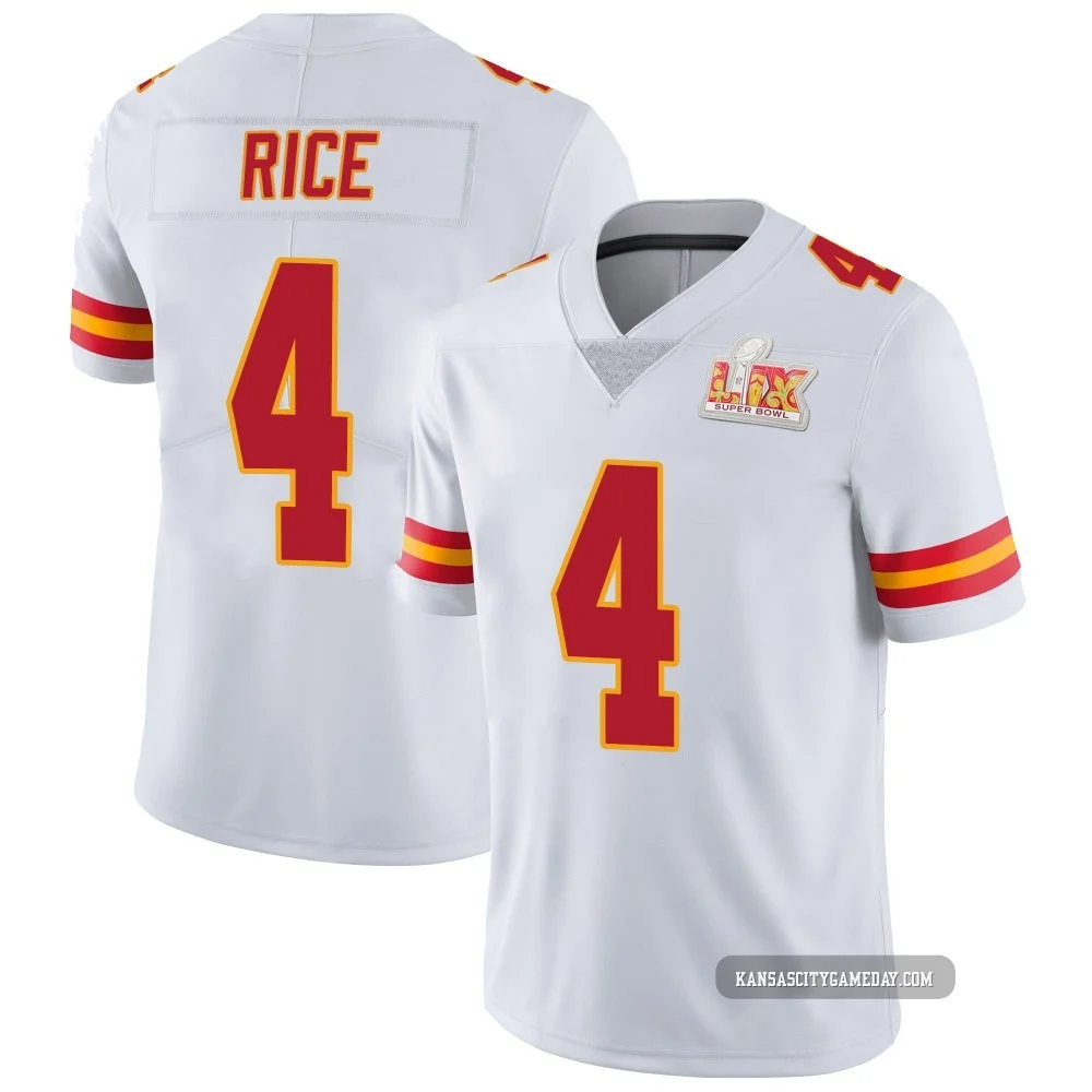 Men's Rashee Rice Kansas City Chiefs ＃4 Limited White Vapor Untouchable Super Bowl LIX Jersey