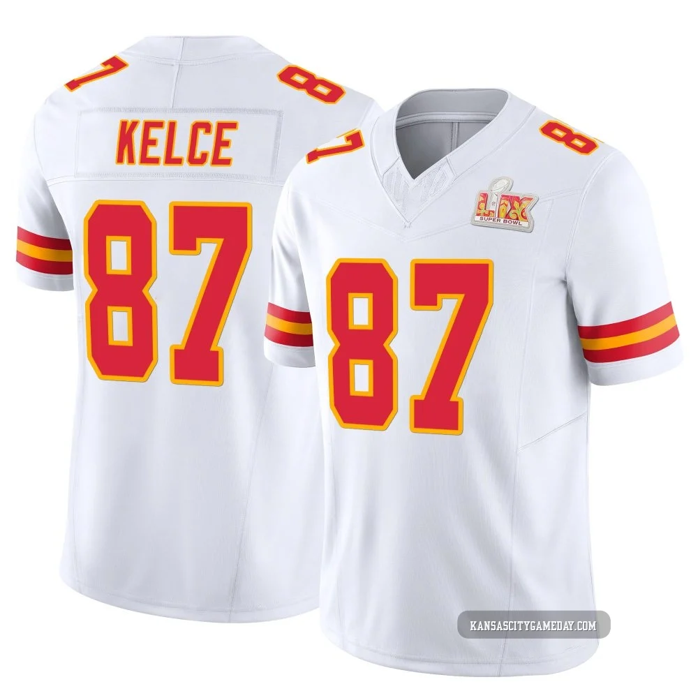 Men's Travis Kelce Kansas City Chiefs ＃87 Limited White Vapor F.U.S.E. Super Bowl LIX Jersey