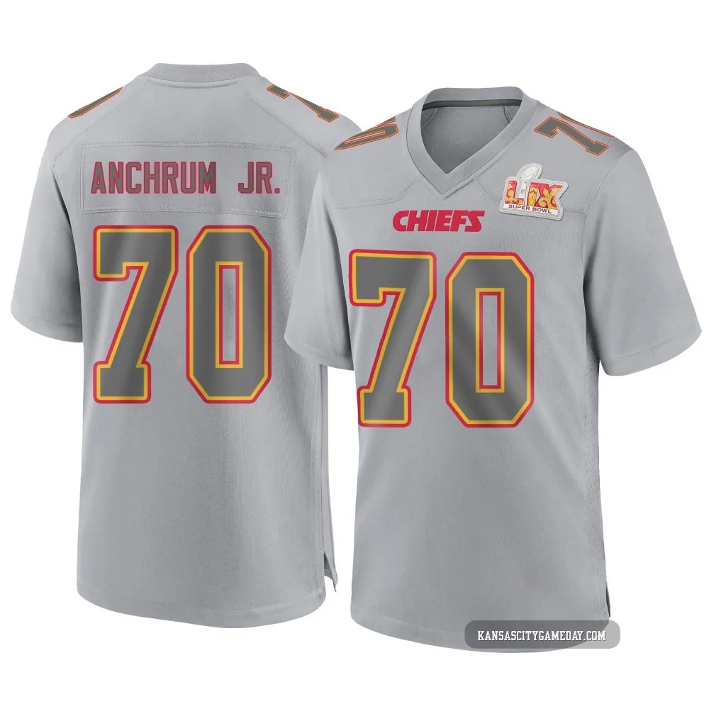 Men's Tremayne Anchrum Jr. Kansas City Chiefs ＃70 Game Gray Atmosphere Fashion Super Bowl LIX Jersey