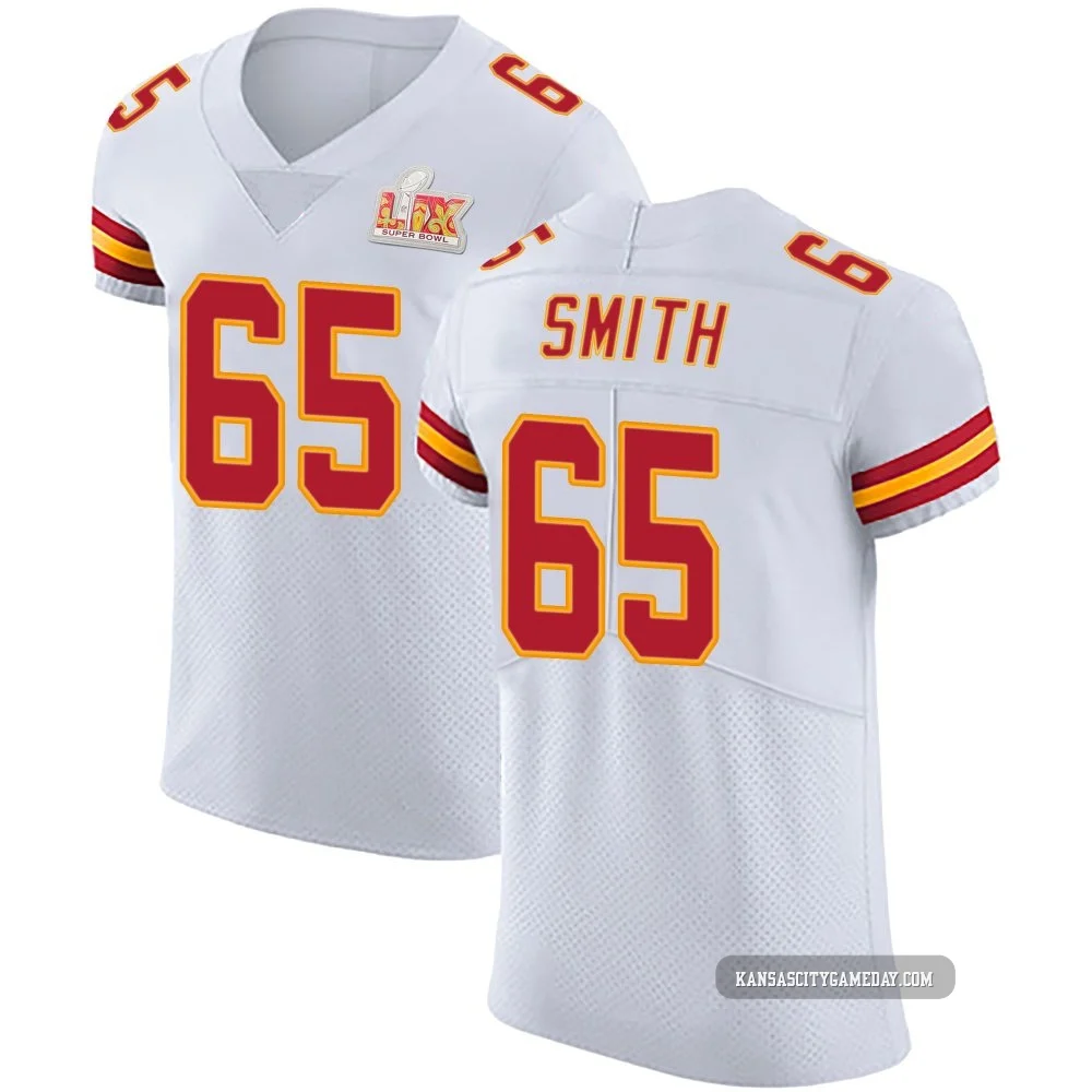 Men's Trey Smith Kansas City Chiefs ＃65 Elite White Vapor Untouchable Super Bowl LIX Jersey