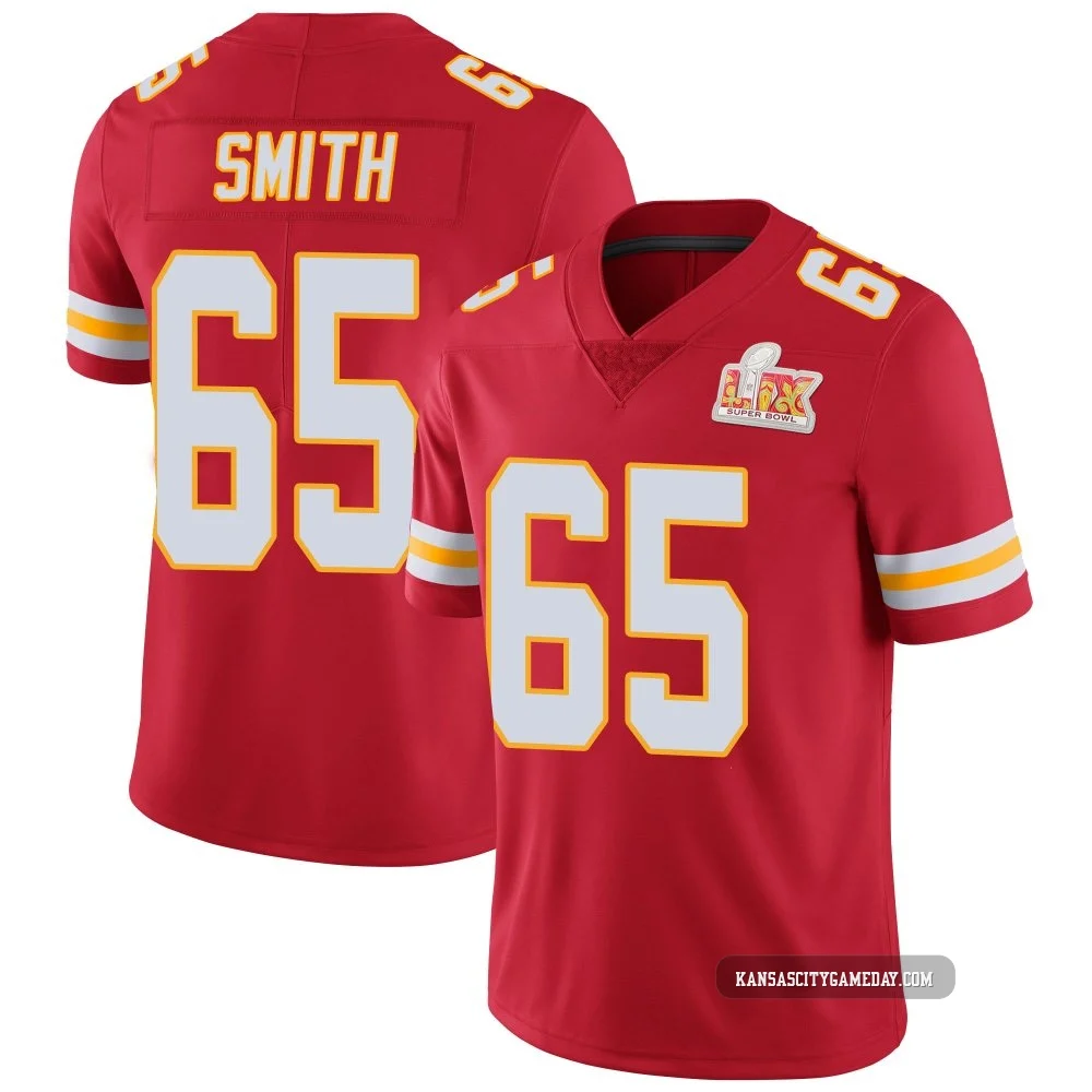 Men's Trey Smith Kansas City Chiefs ＃65 Limited Red Team Color Vapor Untouchable Super Bowl LIX Jersey