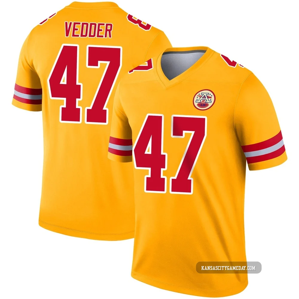 Men's Zelmar Vedder Kansas City Chiefs ＃47 Legend Gold Inverted Jersey