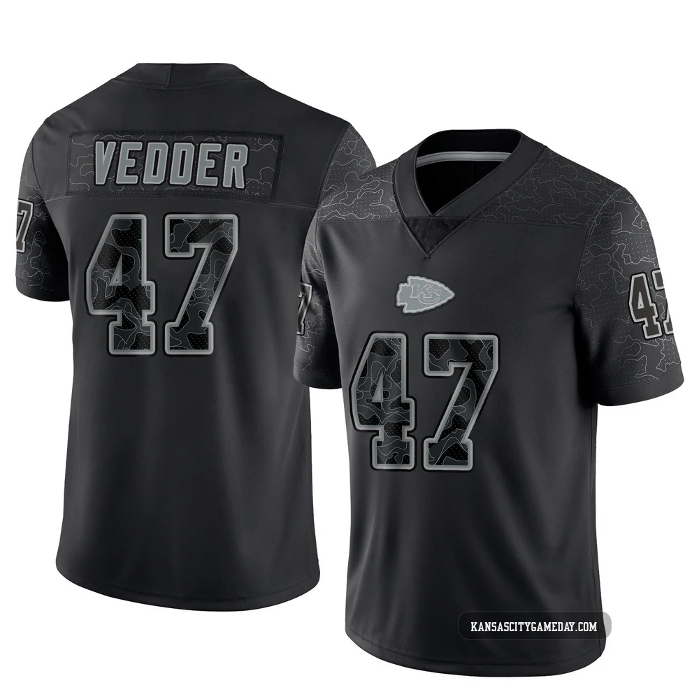 Men's Zelmar Vedder Kansas City Chiefs ＃47 Limited Black Reflective Jersey