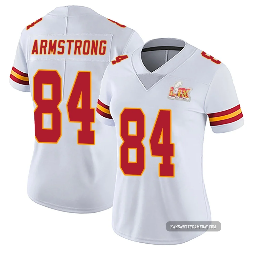 Women's Andrew Armstrong Kansas City Chiefs ＃84 Limited White Vapor Untouchable Super Bowl LIX Jersey