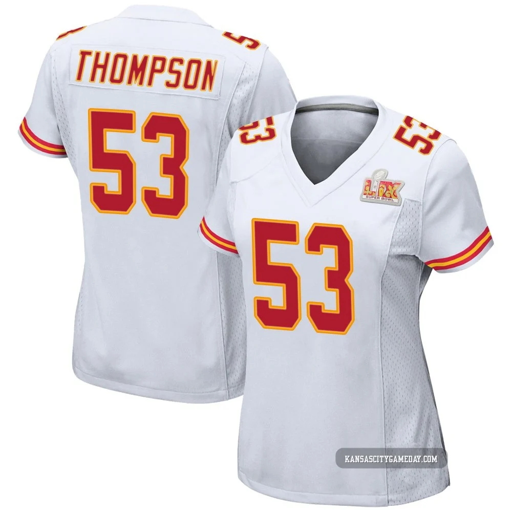 Women's BJ Thompson Kansas City Chiefs ＃53 Game White Super Bowl LIX Jersey