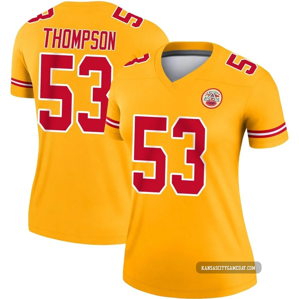 Women's BJ Thompson Kansas City Chiefs ＃53 Legend Gold Inverted Jersey