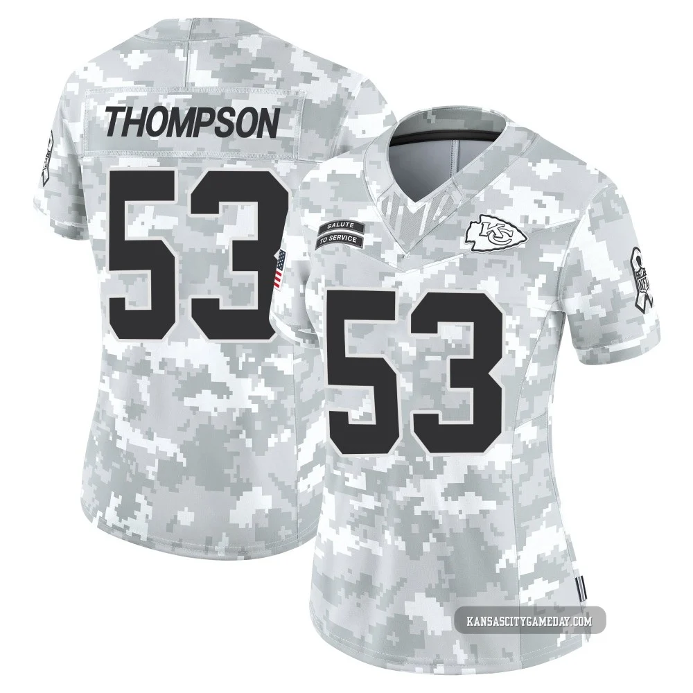 Women's BJ Thompson Kansas City Chiefs ＃53 Limited Arctic Camo 2024 Salute to Service Jersey