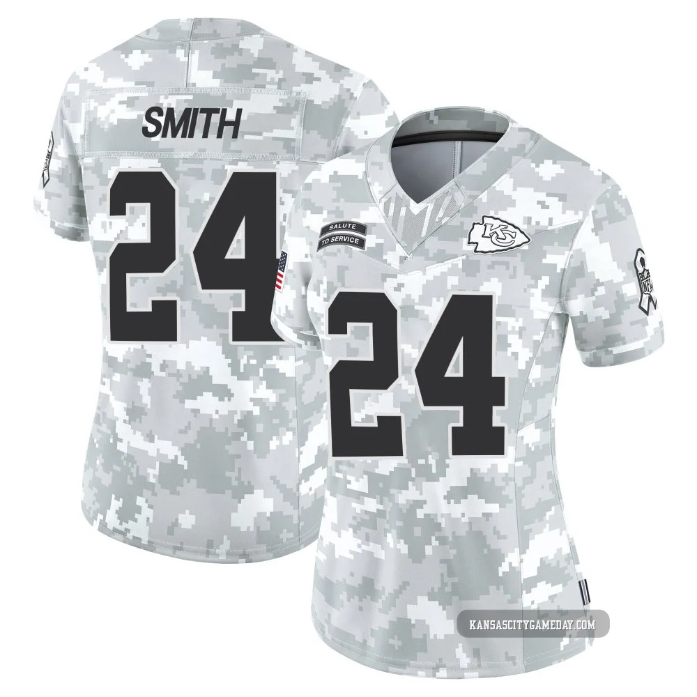 Women's Brashard Smith Kansas City Chiefs ＃24 Limited Arctic Camo 2024 Salute to Service Jersey