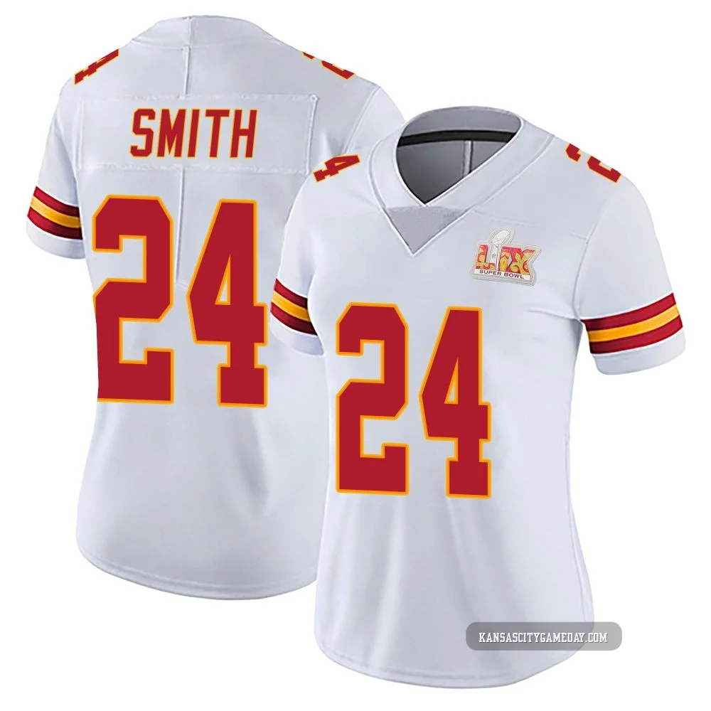 Women's Brashard Smith Kansas City Chiefs ＃24 Limited White Vapor Untouchable Super Bowl LIX Jersey