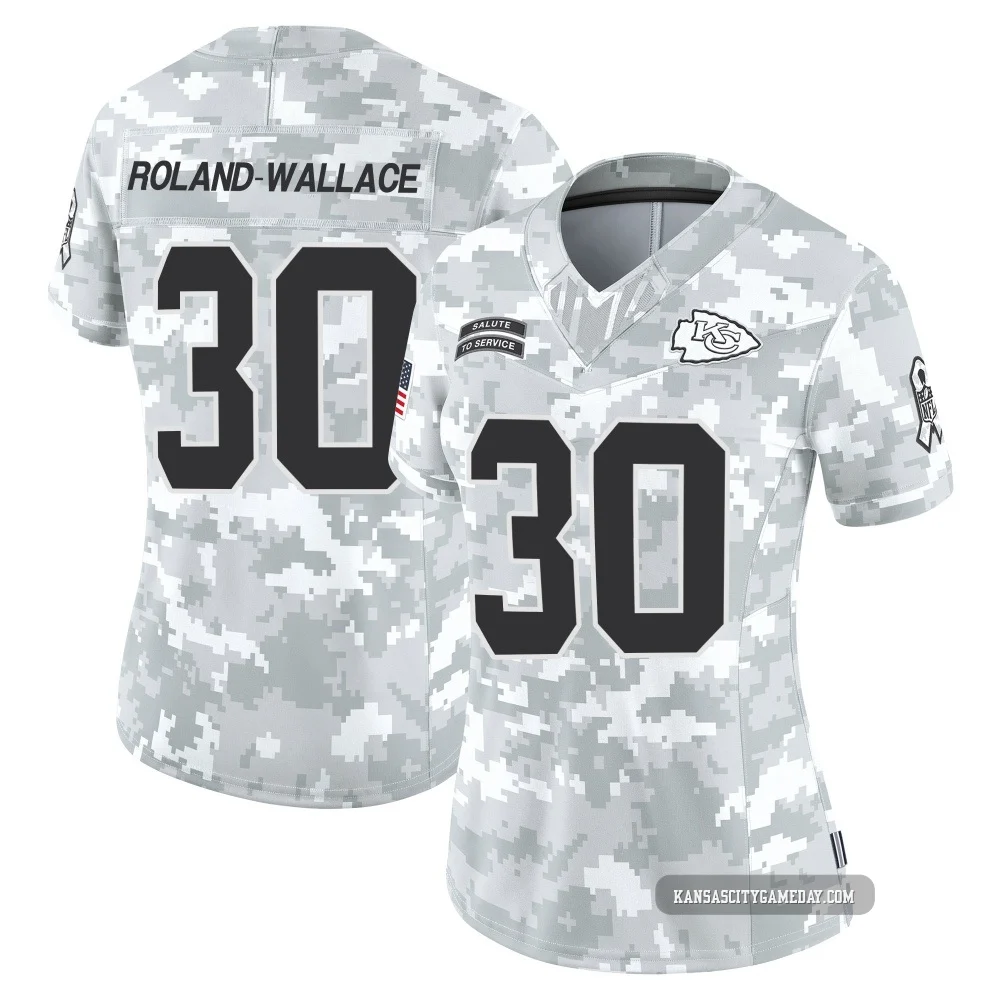 Women's Chris Roland-Wallace Kansas City Chiefs ＃30 Limited Arctic Camo 2024 Salute to Service Jersey