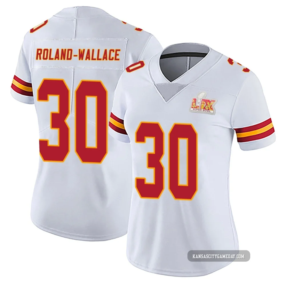 Women's Chris Roland-Wallace Kansas City Chiefs ＃30 Limited White Vapor Untouchable Super Bowl LIX Jersey