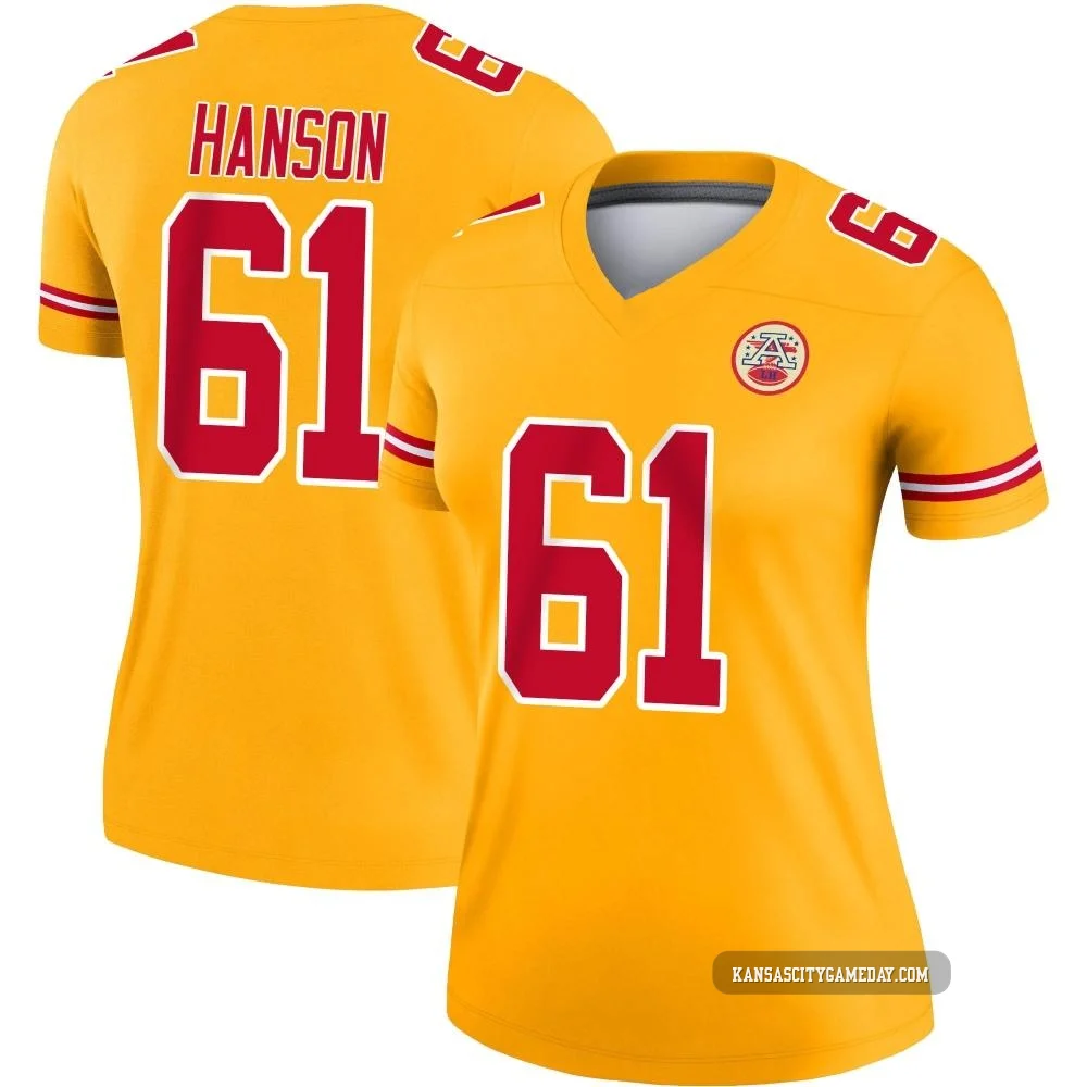 Women's C.J. Hanson Kansas City Chiefs ＃61 Legend Gold Inverted Jersey