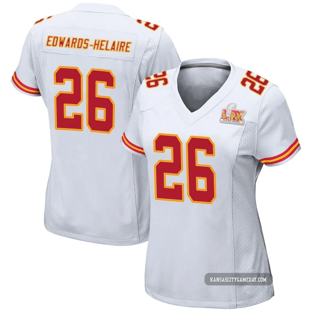 Women's Clyde Edwards-Helaire Kansas City Chiefs ＃26 Game White Super Bowl LIX Jersey