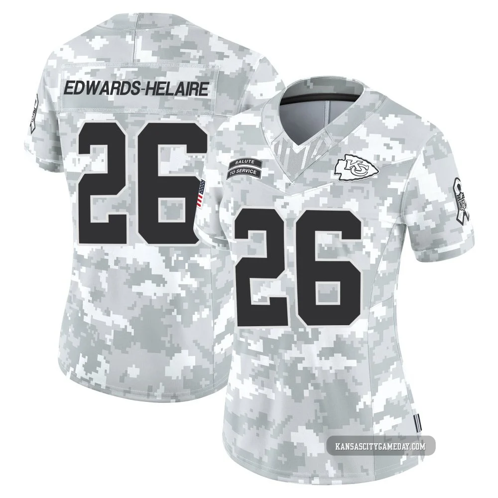 Women's Clyde Edwards-Helaire Kansas City Chiefs ＃26 Limited Arctic Camo 2024 Salute to Service Jersey