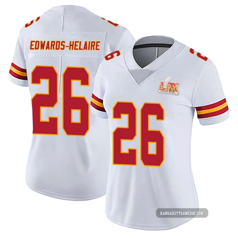 Women's Clyde Edwards-Helaire Kansas City Chiefs ＃26 Limited White Vapor Untouchable Super Bowl LIX Jersey