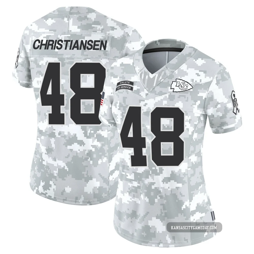 Women's Cole Christiansen Kansas City Chiefs ＃48 Limited Arctic Camo 2024 Salute to Service Jersey