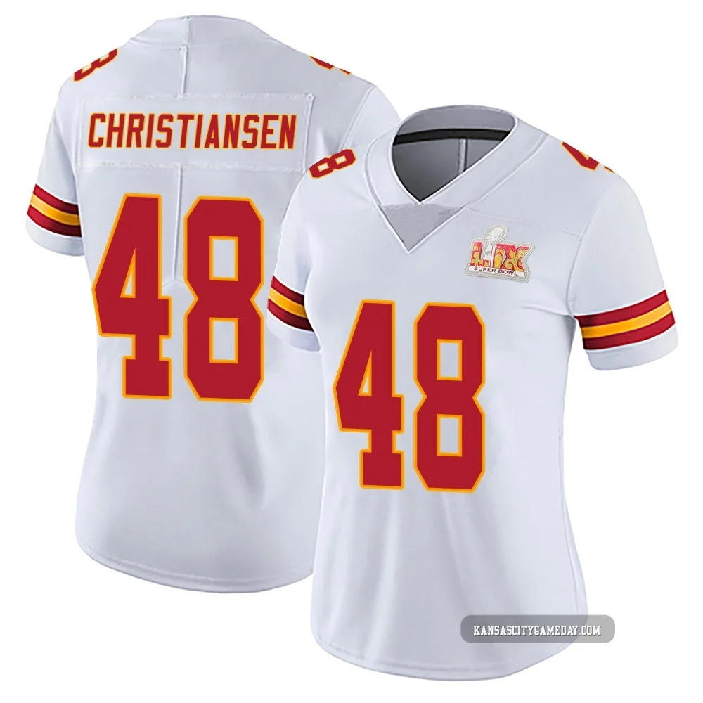 Women's Cole Christiansen Kansas City Chiefs ＃48 Limited White Vapor Untouchable Super Bowl LIX Jersey