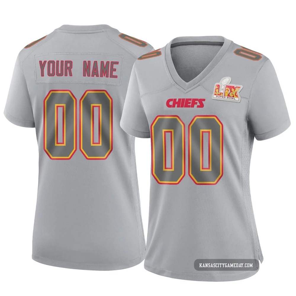 Women's Custom Kansas City Chiefs ＃00 Game Gray Atmosphere Fashion Super Bowl LIX Jersey