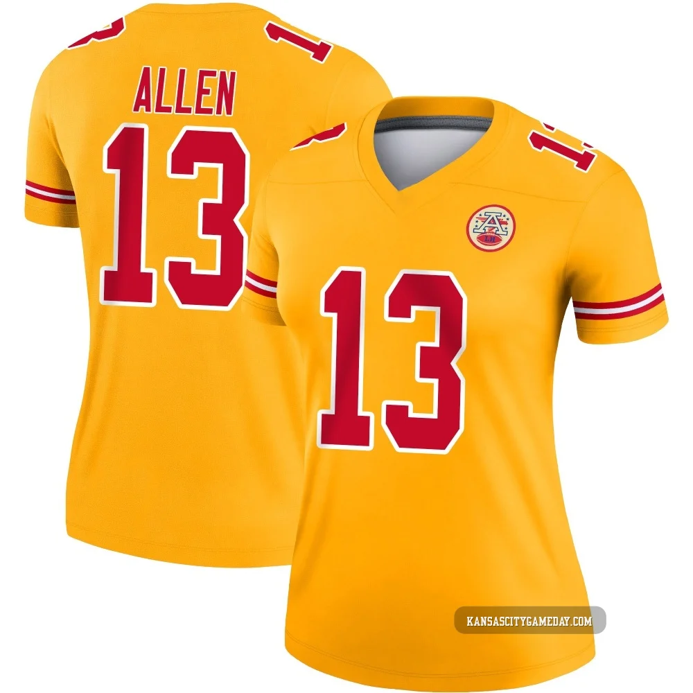 Women's Cyrus Allen Kansas City Chiefs ＃13 Legend Gold Inverted Jersey