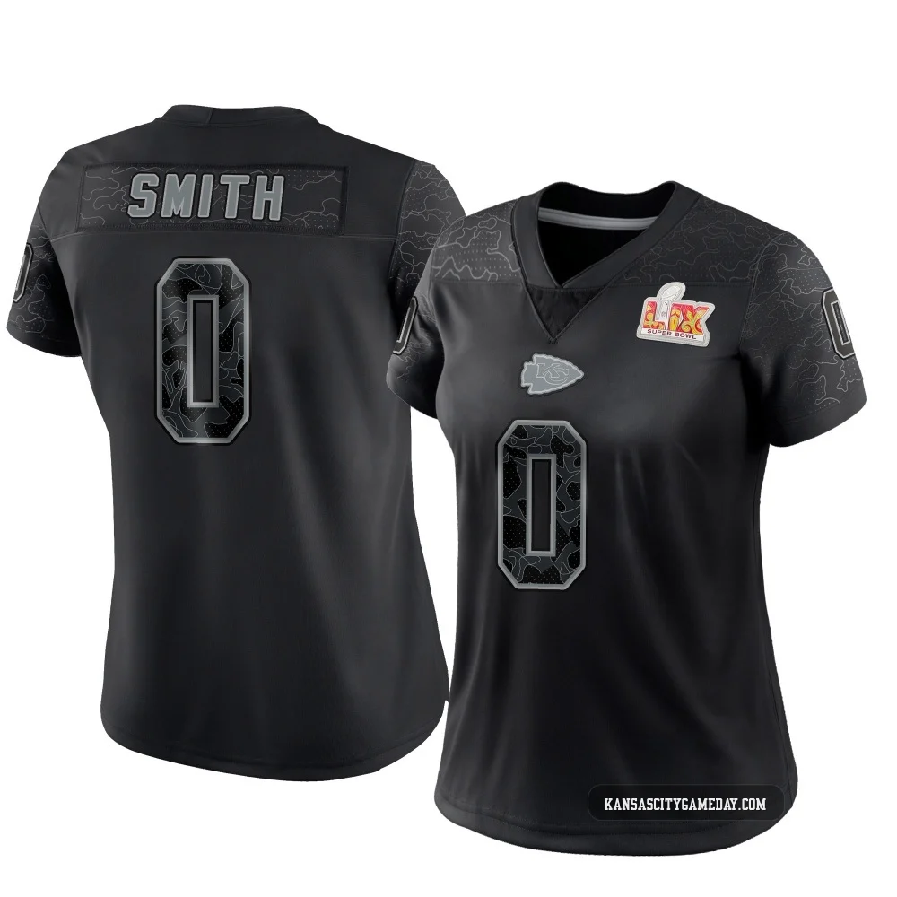 Women's EJ Smith Kansas City Chiefs ＃0 Limited Black Reflective Super Bowl LIX Jersey