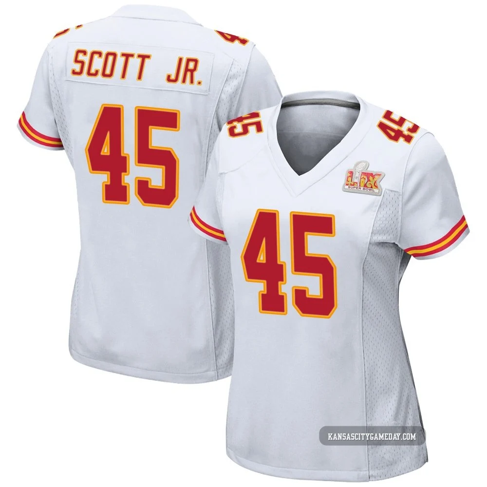 Women's Eric Scott Jr. Kansas City Chiefs ＃45 Game White Super Bowl LIX Jersey