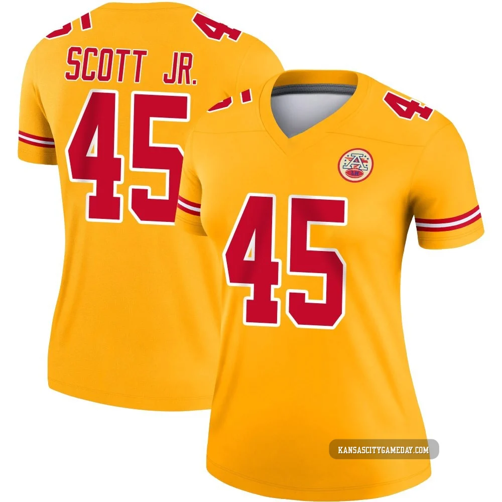 Women's Eric Scott Jr. Kansas City Chiefs ＃45 Legend Gold Inverted Jersey